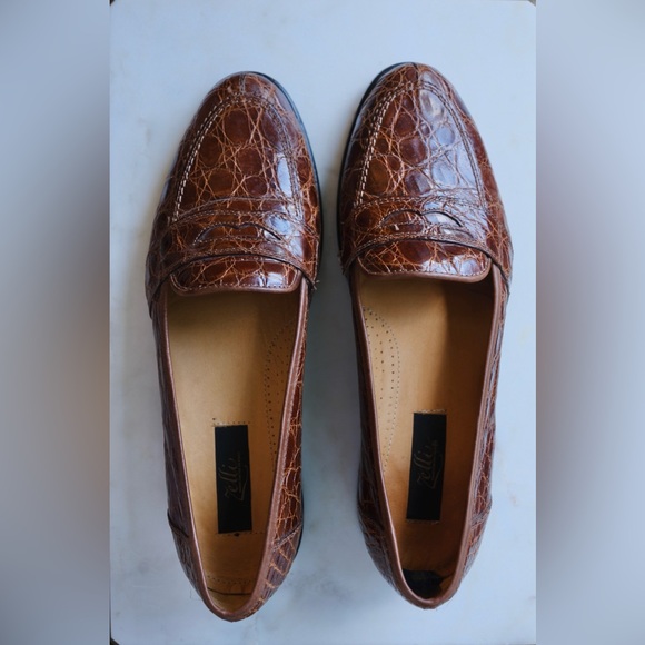 MENS Zelli Tuscany Crocodile Slip-On Cognac Men Size 10 - Picture 1 of 9